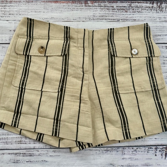 Tory Burch Edna Flat Front High Rise Striped Linen Casual Shorts Size 8 Beige - Picture 2 of 8